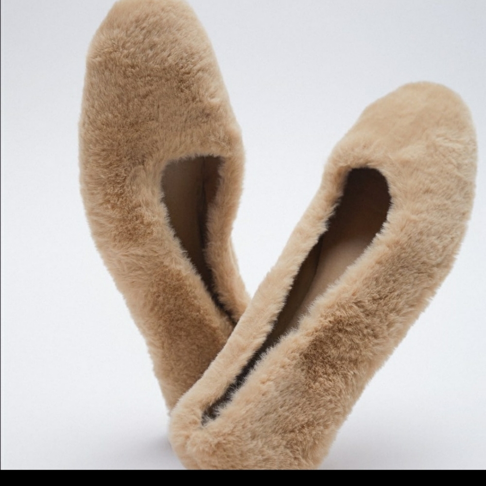 Zara Square Toe Fur Ballet Flats